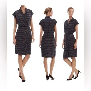 MM.Lafleur Faux Wrap Dress Black & Cream Business Carrier Classic Office Sz 10